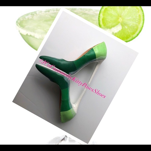 Women Green Margarita Custom Heels w/White Glitter - Picture 7 of 8